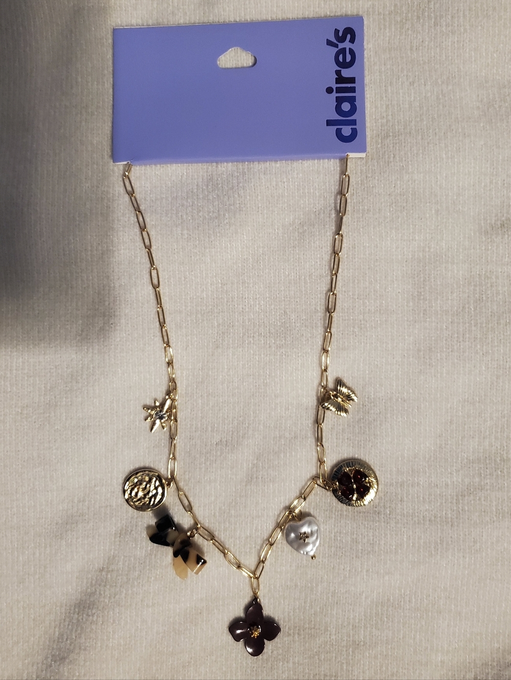 5 for $25 | NWT Claire's Gold Colored Thin Link Chain Multi Charm Necklace